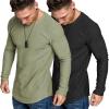 COOFANDY Men 2 Pack Muscle Fitted T Shirt Gym Workout Athletic Long Sleeves Tee(Black/Light Army Green)