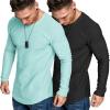 COOFANDY Men 2 Pack Muscle Fitted T Shirt Gym Workout Athletic Long Sleeves Tee(Black/Mint Green)