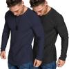 COOFANDY Men 2 Pack Muscle Fitted T Shirt Gym Workout Athletic Long Sleeves Tee(Black/Navy Blue)