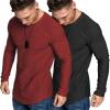 COOFANDY Men 2 Pack Muscle Fitted T Shirt Gym Workout Athletic Long Sleeves Tee(Black/Wine Red)
