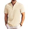 COOFANDY Men Casual Henley Tee Shirt Short Sleeve Band Collar Summer Beach Textured T-Shirt(Apricot)
