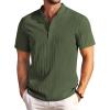 COOFANDY Men Casual Henley Tee Shirt Short Sleeve Band Collar Summer Beach Textured T-Shirt(Army Green)