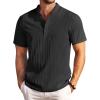 COOFANDY Men Casual Henley Tee Shirt Short Sleeve Band Collar Summer Beach Textured T-Shirt(Black)