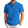 COOFANDY Men Casual Henley Tee Shirt Short Sleeve Band Collar Summer Beach Textured T-Shirt(Blue)