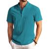 COOFANDY Men Casual Henley Tee Shirt Short Sleeve Band Collar Summer Beach Textured T-Shirt(Blue Green)