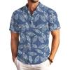 COOFANDY Men Casual Henley Tee Shirt Short Sleeve Band Collar Summer Beach Textured T-Shirt(Blue Palm Leaves)