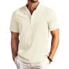 COOFANDY Men Casual Henley Tee Shirt Short Sleeve Band Collar Summer Beach Textured T-Shirt(Cream Color)