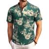 COOFANDY Men Casual Henley Tee Shirt Short Sleeve Band Collar Summer Beach Textured T-Shirt(Dark Green Beige Coconut Leaves)