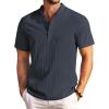 COOFANDY Men Casual Henley Tee Shirt Short Sleeve Band Collar Summer Beach Textured T-Shirt(Navy Blue)