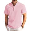 COOFANDY Men Casual Henley Tee Shirt Short Sleeve Band Collar Summer Beach Textured T-Shirt(Pink)