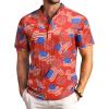 COOFANDY Men Casual Henley Tee Shirt Short Sleeve Band Collar Summer Beach Textured T-Shirt(Red Flag)