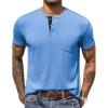 COOFANDY Men Casual Shirt Short Sleeve Summer Basic T Shirt Pocket Soild Tee Top(Lightblue)
