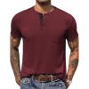COOFANDY Men Casual Shirt Short Sleeve Summer Basic T Shirt Pocket Soild Tee Top(Wine)