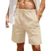COOFANDY Men Casual Summer Beach Shorts Elastic Waist Drawstring Flat Front Short(Linen Khaki)