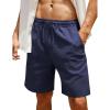 COOFANDY Men Casual Summer Beach Shorts Elastic Waist Drawstring Flat Front Short(Navy Blue)