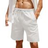 COOFANDY Men Casual Summer Beach Shorts Elastic Waist Drawstring Flat Front Short(White)