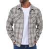 COOFANDY Men Flannel Jackets Full Zip Up Plaid Shirt Shackets Cotton Lightweight Jackets Casual Stylish Fall Jackets 2024(Light Grey)