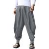COOFANDY Men Hippie Harem Pants Baggy Linen Cotton Boho Yoga Pants Summer Beach Pants Casual Drop Crotch Trouser(Dark Grey)