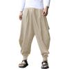 COOFANDY Men Hippie Harem Pants Baggy Linen Cotton Boho Yoga Pants Summer Beach Pants Casual Drop Crotch Trouser(Khaki)