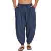 COOFANDY Men Hippie Harem Pants Baggy Linen Cotton Boho Yoga Pants Summer Beach Pants Casual Drop Crotch Trouser(Navy Blue)