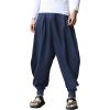 COOFANDY Men Hippie Harem Pants Baggy Linen Cotton Boho Yoga Pants Summer Beach Pants Casual Drop Crotch Trouser(Pure Blue)