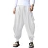 COOFANDY Men Hippie Harem Pants Baggy Linen Cotton Boho Yoga Pants Summer Beach Pants Casual Drop Crotch Trouser(White)