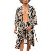 COOFANDY Men Lightweight 2 Piece Kimono Robe with Shorts Japanese Robes Casual Open Front Long Cardigan With Belt(Black(leaves))