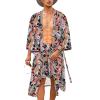 COOFANDY Men Lightweight 2 Piece Kimono Robe with Shorts Japanese Robes Casual Open Front Long Cardigan With Belt(Black(paisley Print))