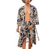 COOFANDY Men Lightweight 2 Piece Kimono Robe with Shorts Japanese Robes Casual Open Front Long Cardigan With Belt(Navy Blue(leaves))