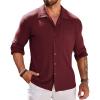 COOFANDY Men Long Sleeve Button Down Shirts Muscle Fit Dress Shirts Slim Fit Knit Shirts Camp Collar Shirts(Burgundy)