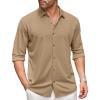 COOFANDY Men Long Sleeve Button Down Shirts Muscle Fit Dress Shirts Slim Fit Knit Shirts Camp Collar Shirts(Dark Khaki)
