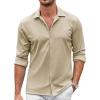 COOFANDY Men Long Sleeve Button Down Shirts Muscle Fit Dress Shirts Slim Fit Knit Shirts Camp Collar Shirts(Khaki)