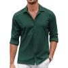 COOFANDY Men Long Sleeve Button Down Shirts Muscle Fit Dress Shirts Slim Fit Knit Shirts Camp Collar Shirts(Lake Green)