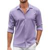 COOFANDY Men Long Sleeve Button Down Shirts Muscle Fit Dress Shirts Slim Fit Knit Shirts Camp Collar Shirts(Lilac)