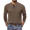 COOFANDY Men Long Sleeve Henley Shirs Casual Basic T Shirts Soild Button Tees with Pockets(Brown)