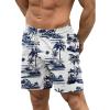COOFANDY Men Swim Trunk with Compression Liner 2 in 1 Swimwear Bathing Suit Quick Dry Board Short(P Navy Blue Coconut Tree)