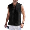 COOFANDY Men Tank Top Cotton Linen Beach Sleeveless Shirt Lace Up Bohemian Hippie Renaissance Pirate Kilt Medieval Tunic(Black)