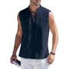 COOFANDY Men Tank Top Cotton Linen Beach Sleeveless Shirt Lace Up Bohemian Hippie Renaissance Pirate Kilt Medieval Tunic(Blue)