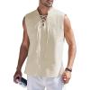 COOFANDY Men Tank Top Cotton Linen Beach Sleeveless Shirt Lace Up Bohemian Hippie Renaissance Pirate Kilt Medieval Tunic(Cream)