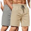 COOFANDY Men’s 2 Pack Gym Workout Shorts 7 Inch Lightweight Athletic Shorts Quick Dry Running Shorts with Pockets(Light Khaki/Light Grey)