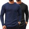 COOFANDY Men’s 2 Pack Muscle T-Shirt Stretch Long Sleeve Gym Workout Bodybuilding Training Tee Shirts Casual Hipster Tops(A-black/Navy Blue)