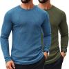 COOFANDY Men’s 2 Pack Muscle T-Shirt Stretch Long Sleeve Gym Workout Bodybuilding Training Tee Shirts Casual Hipster Tops(A-blue/Army Green)