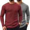 COOFANDY Men’s 2 Pack Muscle T-Shirt Stretch Long Sleeve Gym Workout Bodybuilding Training Tee Shirts Casual Hipster Tops(A-wine Red/Dark Grey)