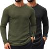 COOFANDY Men’s 2 Pack Muscle T-Shirt Stretch Long Sleeve Gym Workout Bodybuilding Training Tee Shirts Casual Hipster Tops(Black/Army Green)