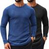 COOFANDY Men’s 2 Pack Muscle T-Shirt Stretch Long Sleeve Gym Workout Bodybuilding Training Tee Shirts Casual Hipster Tops(Black/Dark Blue)