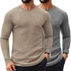 COOFANDY Men’s 2 Pack Muscle T-Shirt Stretch Long Sleeve Gym Workout Bodybuilding Training Tee Shirts Casual Hipster Tops(Dark Grey/Khaki)