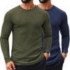 COOFANDY Men’s 2 Pack Muscle T-Shirt Stretch Long Sleeve Gym Workout Bodybuilding Training Tee Shirts Casual Hipster Tops(Navy Blue/Army Green)