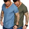 COOFANDY Mens 2 Pack Muscle V Neck T Shirt Fitted Gym Workout Short Sleeve Bodybuilding Tee(Army Green/Blue)