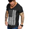 COOFANDY Mens 2 Pack Muscle V Neck T Shirt Fitted Gym Workout Short Sleeve Bodybuilding Tee(Black American Flag)