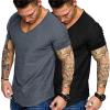 COOFANDY Mens 2 Pack Muscle V Neck T Shirt Fitted Gym Workout Short Sleeve Bodybuilding Tee(Black/ Grey(v Neck))